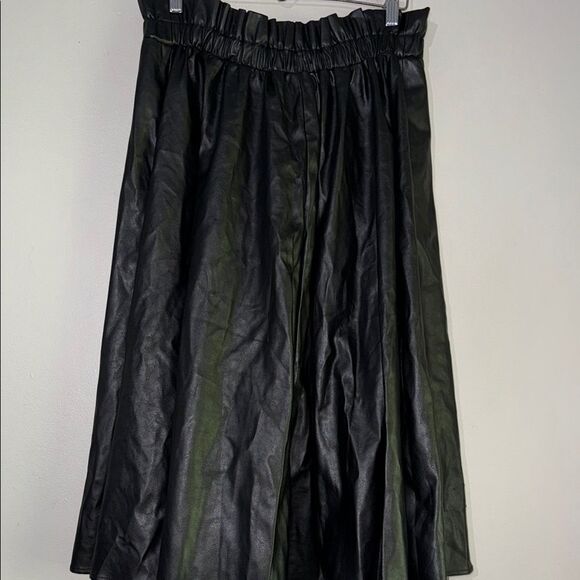 New York & Company Black Midi A-Line Faux Leather Skirt with Tie Front - Picture 10 of 10